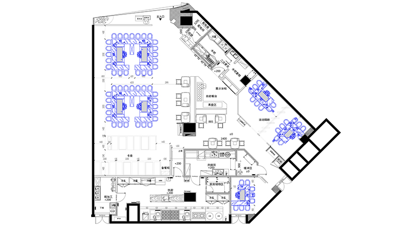 7台铁板烧设备，大厅+3个包间，共70个板前就餐位